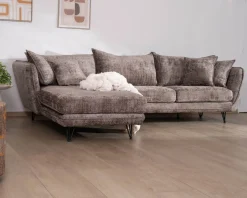 Sale Canapé angle gauche ultra confort en tissu chenillé doux gris cendre