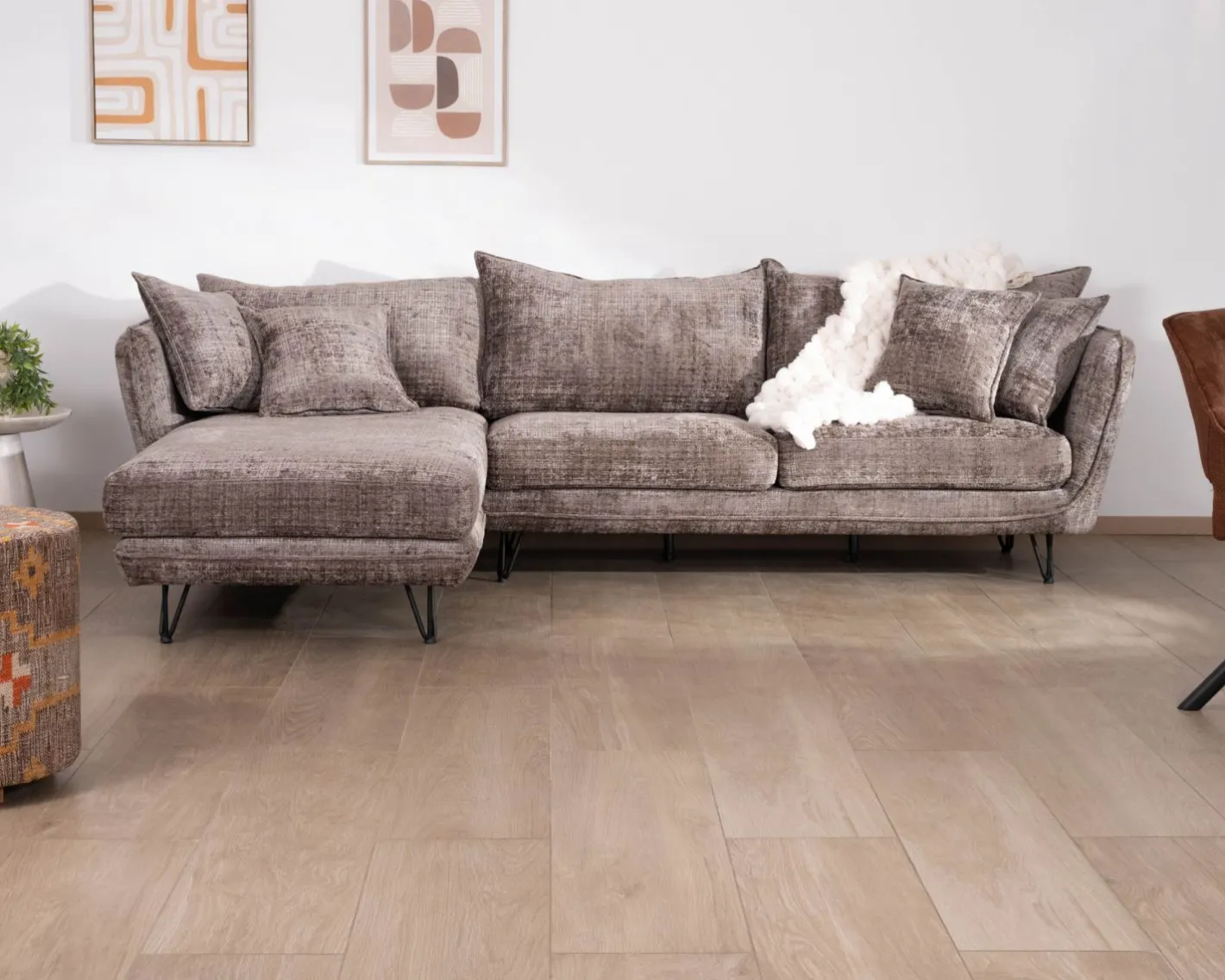 Sale Canapé angle gauche ultra confort en tissu chenillé doux gris cendre "Hasting" Canapé D'Angle|Canapé 3 Places