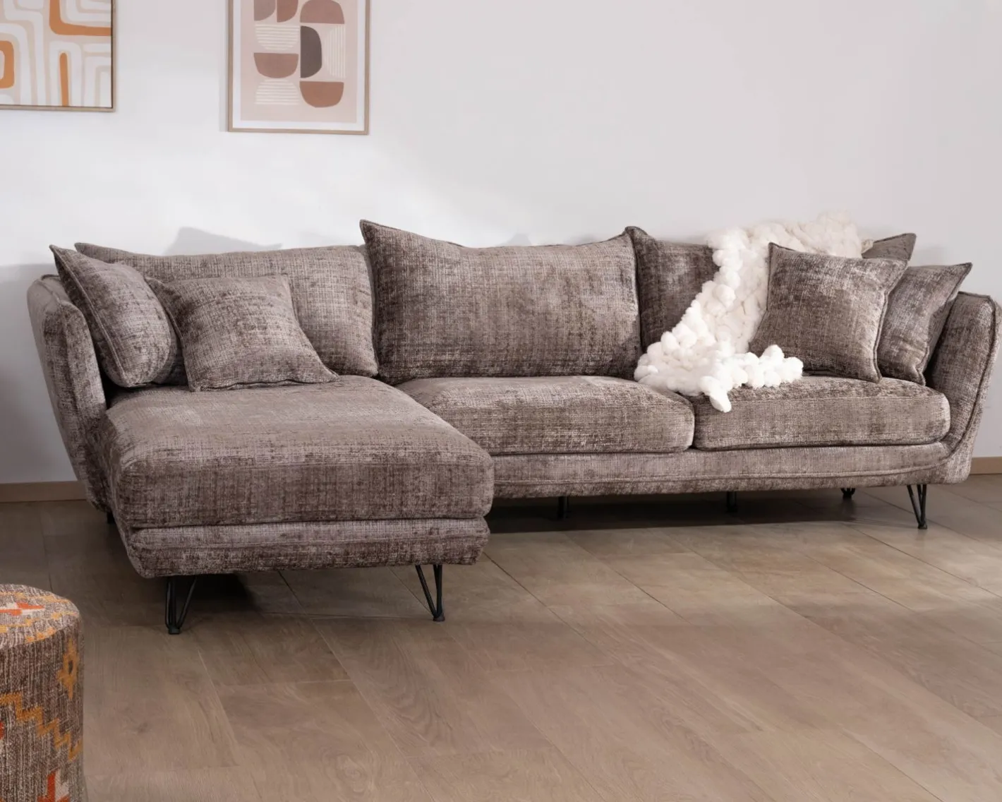 Sale Canapé angle gauche ultra confort en tissu chenillé doux gris cendre "Hasting" Canapé D'Angle|Canapé 3 Places