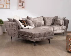 Sale Canapé angle gauche ultra confort en tissu chenillé doux gris cendre
