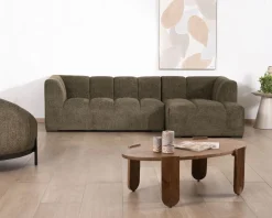 Discount Canapé avec méridienne en tissu bouclette vert 