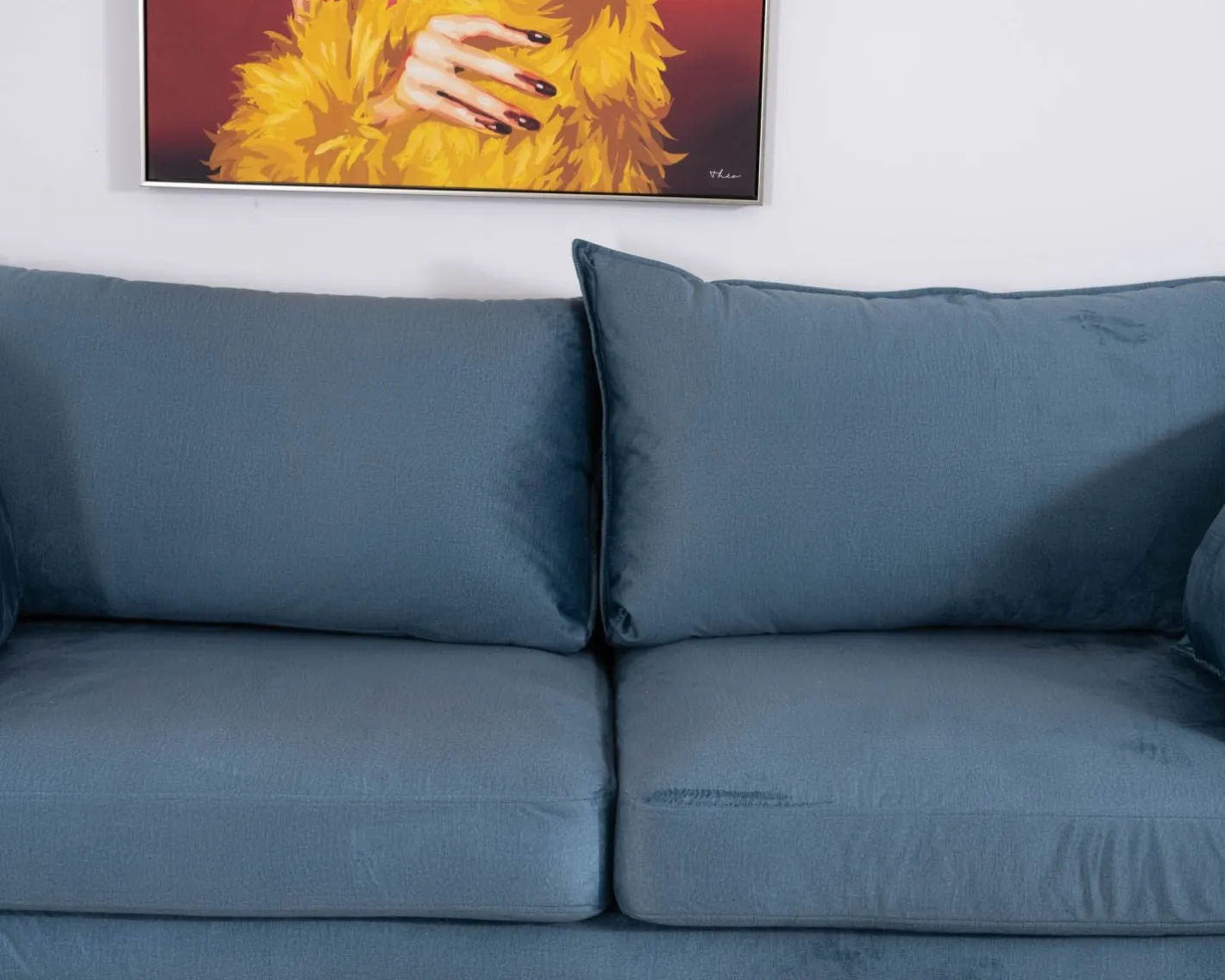 Discount Canapé bleu 3 places bleu design vintage tissu et métal "Hasting" Canapé 3 Places|Canapé Droit Fixe