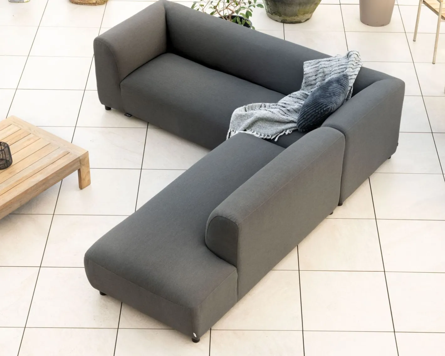 Clearance Canapé chauffant spécial extérieur en tissu anthracite "Aurora" retour à droite Canapé De Jardin