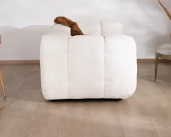 Discount Canapé cocooning 3 places tissu bouclette blanc avec surpiqures "Milow" Canapé 3 Places|Canapé Droit Fixe