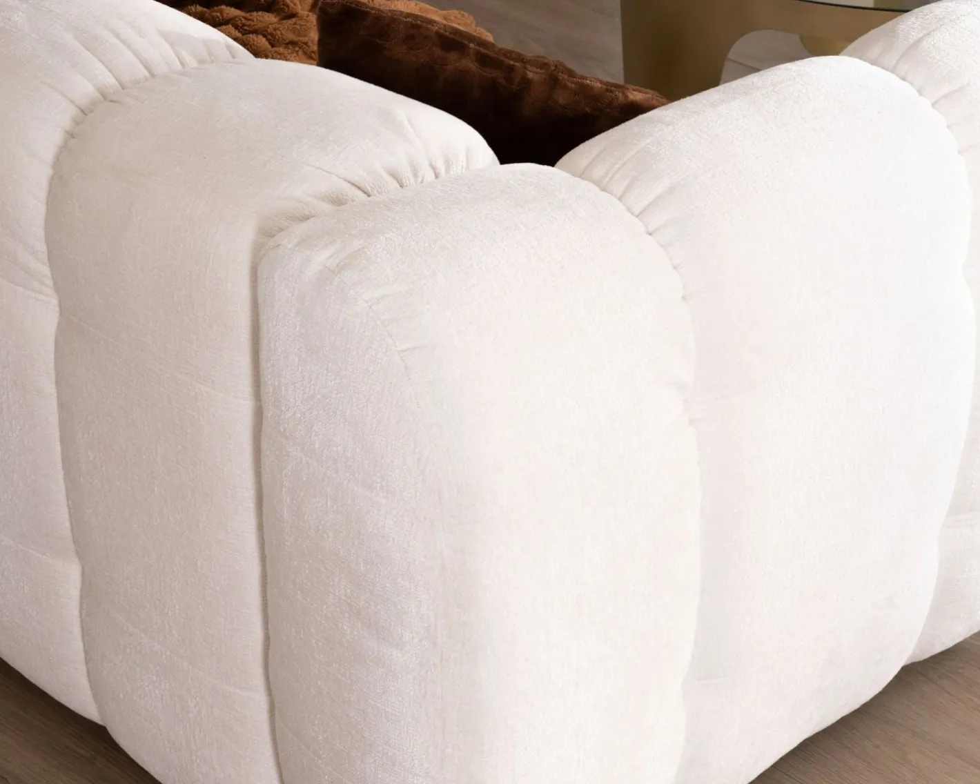 Discount Canapé cocooning 3 places tissu bouclette blanc avec surpiqures "Milow" Canapé 3 Places|Canapé Droit Fixe