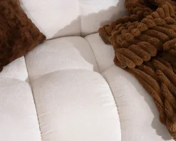 Discount Canapé cocooning 3 places tissu bouclette blanc avec surpiqures