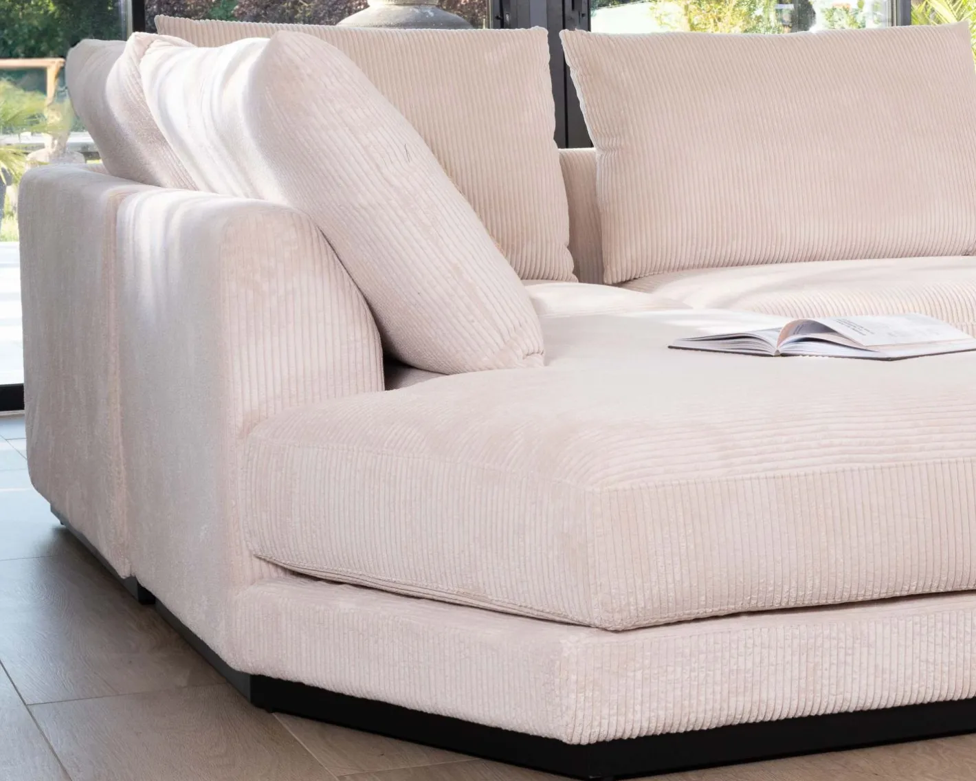 Online Canapé confort en velours côtelé beige avec méridienne design "Cyrano" Canapé D'Angle|Canapé 3 Places