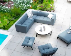 Sale Canapé d'angle en tissu turquoise haut de gamme "Terrasse" spécial extérieur Canapé De Jardin