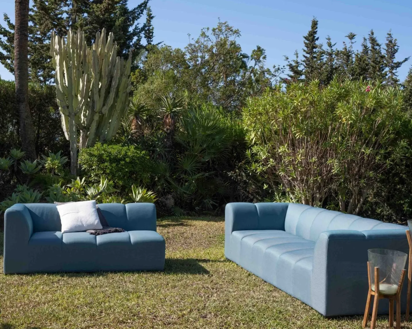 Sale Canapé d'angle en tissu turquoise haut de gamme "Terrasse" spécial extérieur Canapé De Jardin