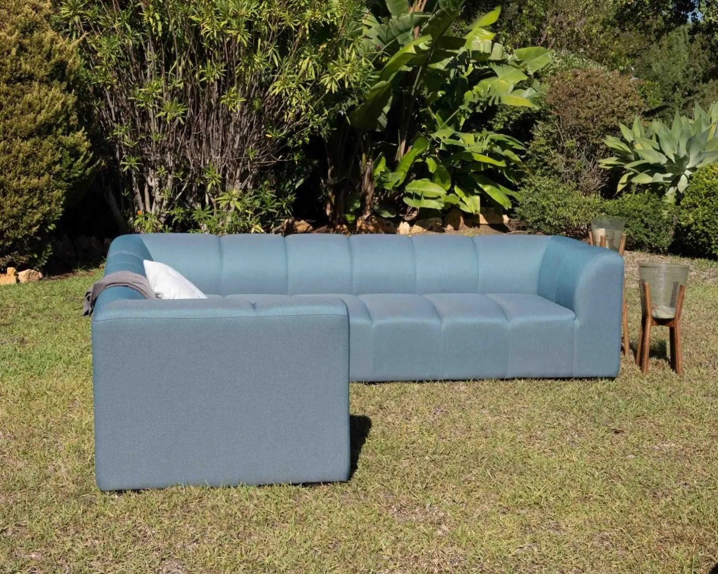 Sale Canapé d'angle en tissu turquoise haut de gamme "Terrasse" spécial extérieur Canapé De Jardin