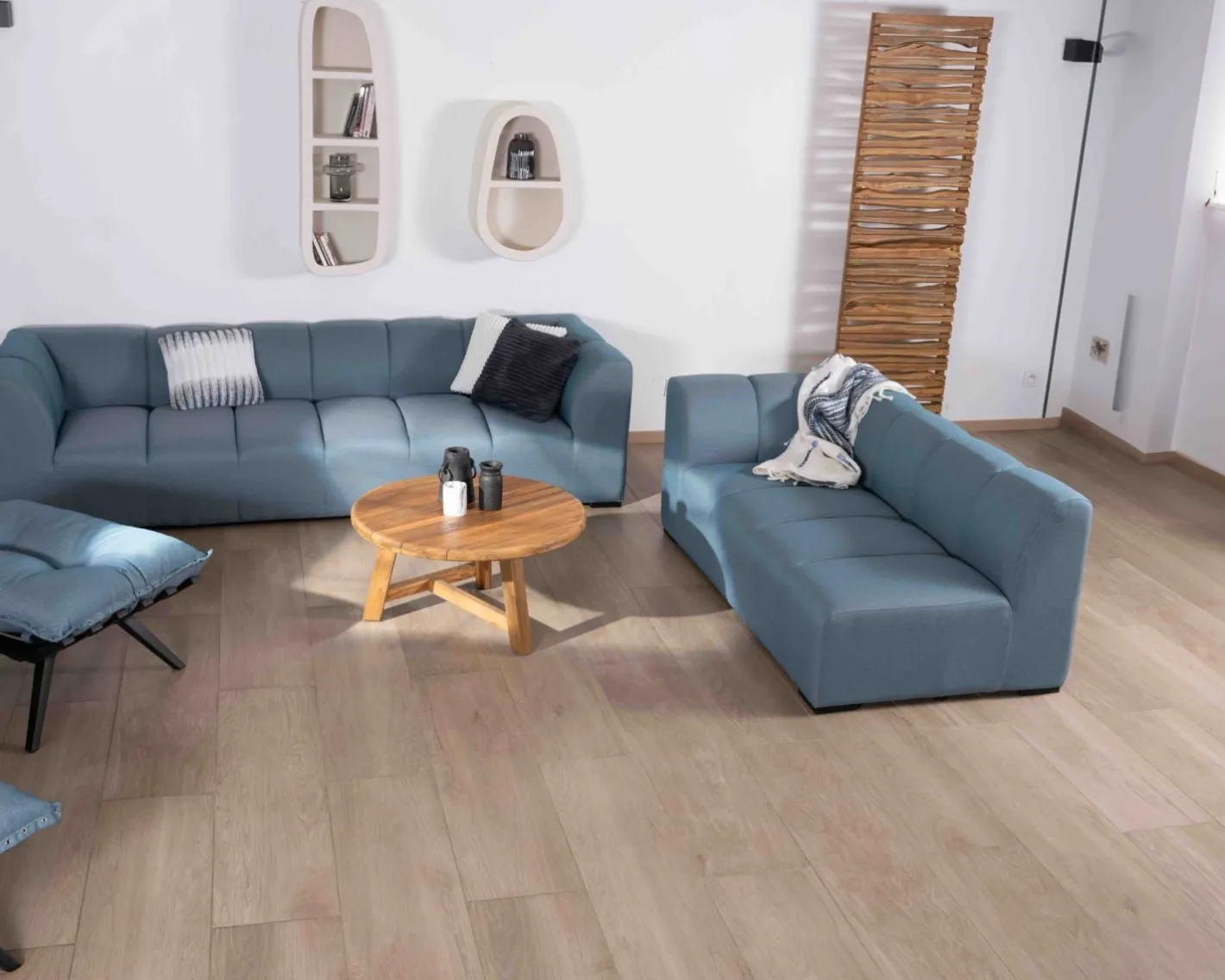 Sale Canapé d'angle en tissu turquoise haut de gamme "Terrasse" spécial extérieur Canapé De Jardin