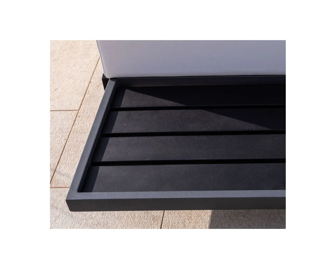 Hot Canapé d'angle extérieur blanc et noir imitation cuir "Lakpura Beach" Canapé De Jardin