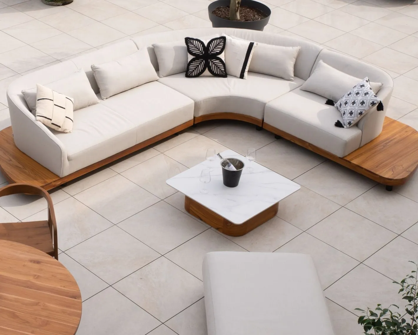 Sale Canapé d'angle extérieur écru et teck "Haruku Island" retour droit Canapé De Jardin