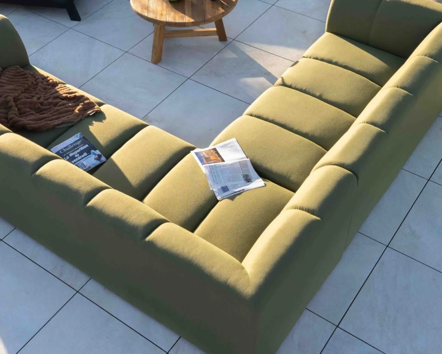 Clearance Canapé d'angle haut de gamme spéciale extérieur tissu vert "Terrasse" Canapé De Jardin