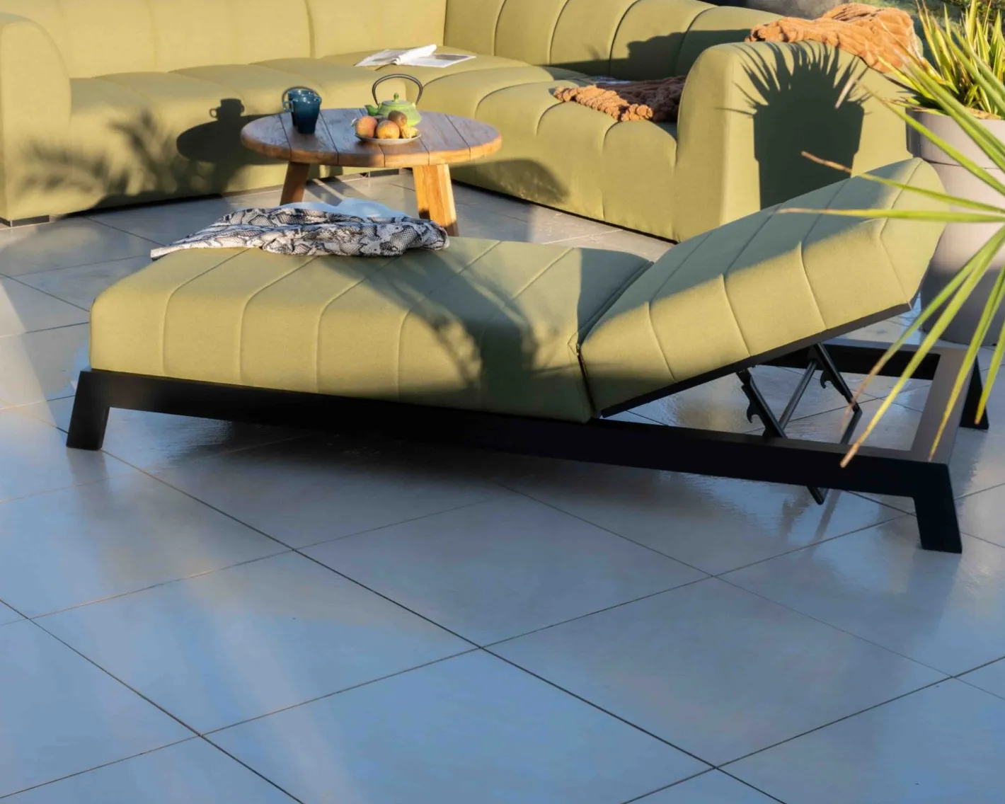 Clearance Canapé d'angle haut de gamme spéciale extérieur tissu vert "Terrasse" Canapé De Jardin