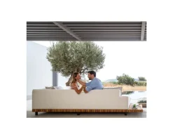 Discount Canapé d'angle pour terrasse et jardin en tissu Sunbrella écru "Lombok" retour droit Canapé De Jardin