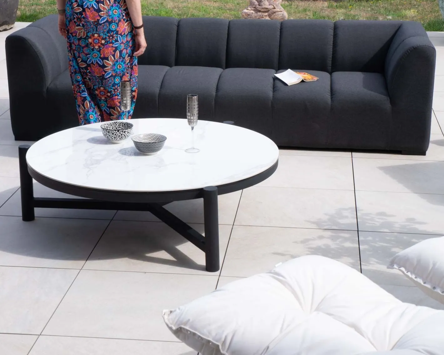 Online Canapé d'angle spécial extérieur tissu gris foncé haut de gamme "Terrasse" Canapé De Jardin