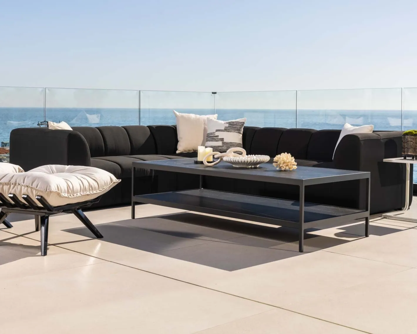 Online Canapé d'angle spécial extérieur tissu gris foncé haut de gamme "Terrasse" Canapé De Jardin