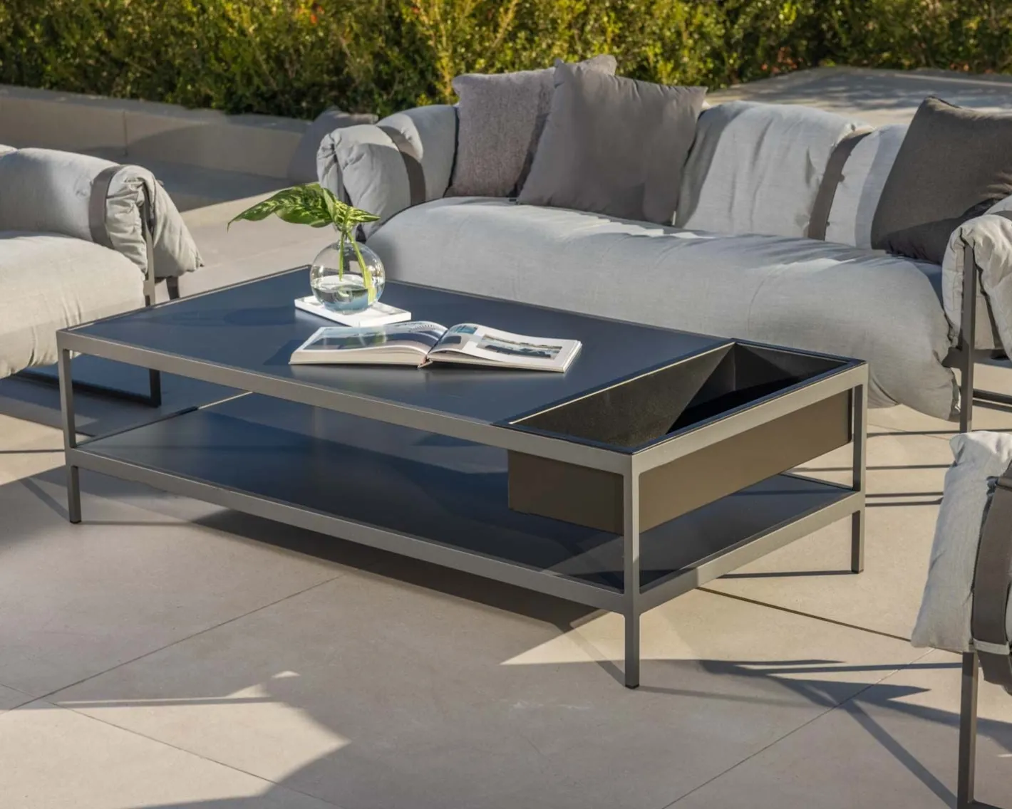 Hot Canapé de terrasse 3 places matelassé tissu Sunbrella gris clair "Paquetage" Canapé De Jardin
