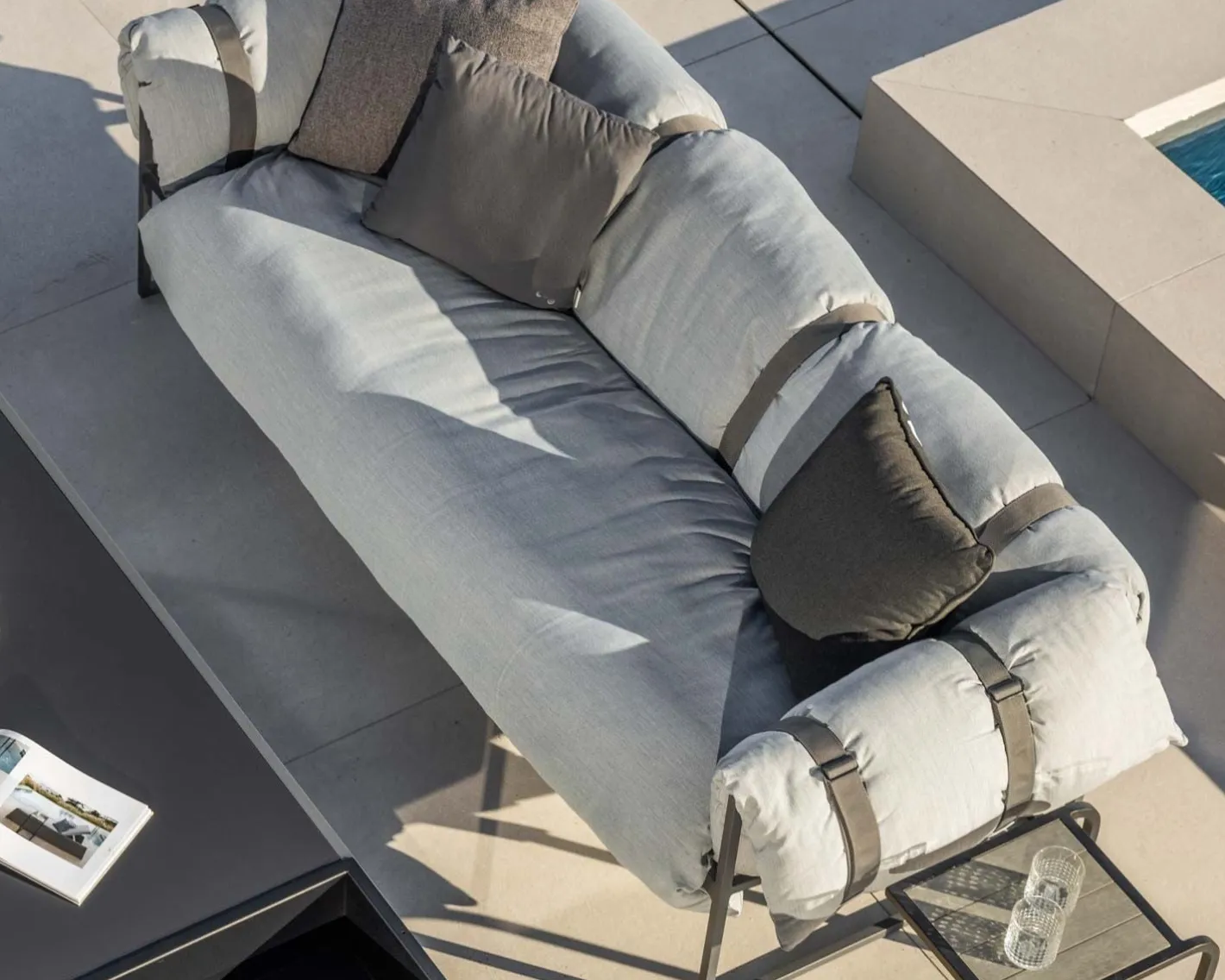 Hot Canapé de terrasse 3 places matelassé tissu Sunbrella gris clair "Paquetage" Canapé De Jardin