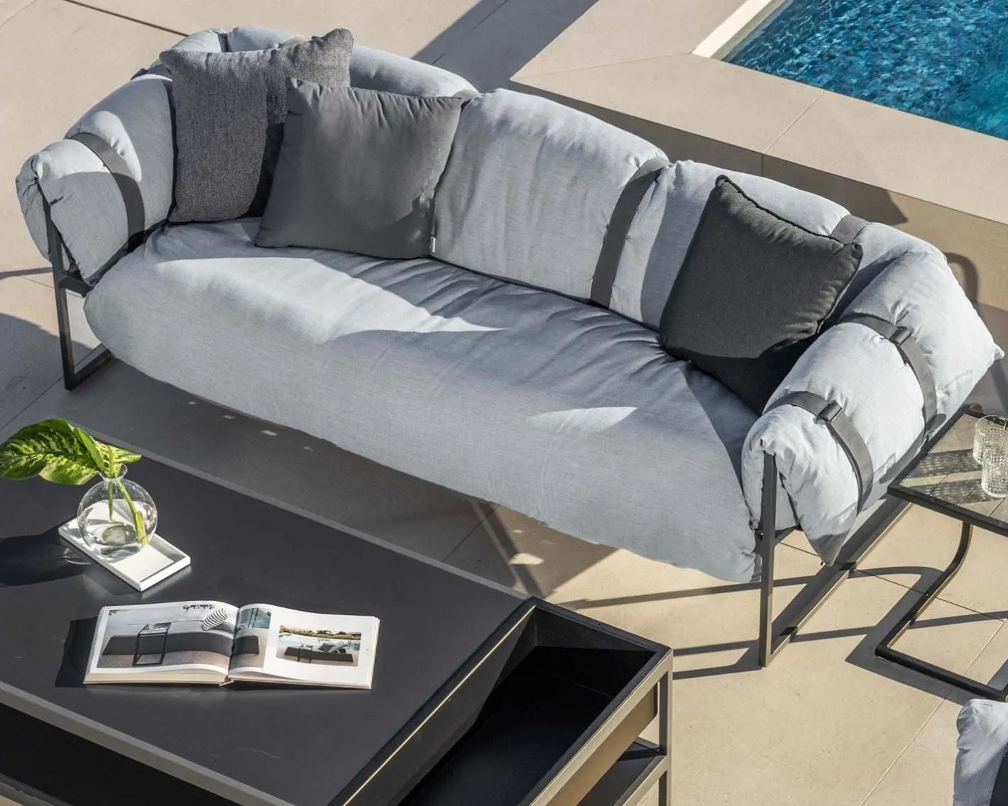 Hot Canapé de terrasse 3 places matelassé tissu Sunbrella gris clair "Paquetage" Canapé De Jardin