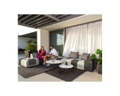 Discount Canapé d'extérieur angle droit design bicolore en tissu Sunbrella