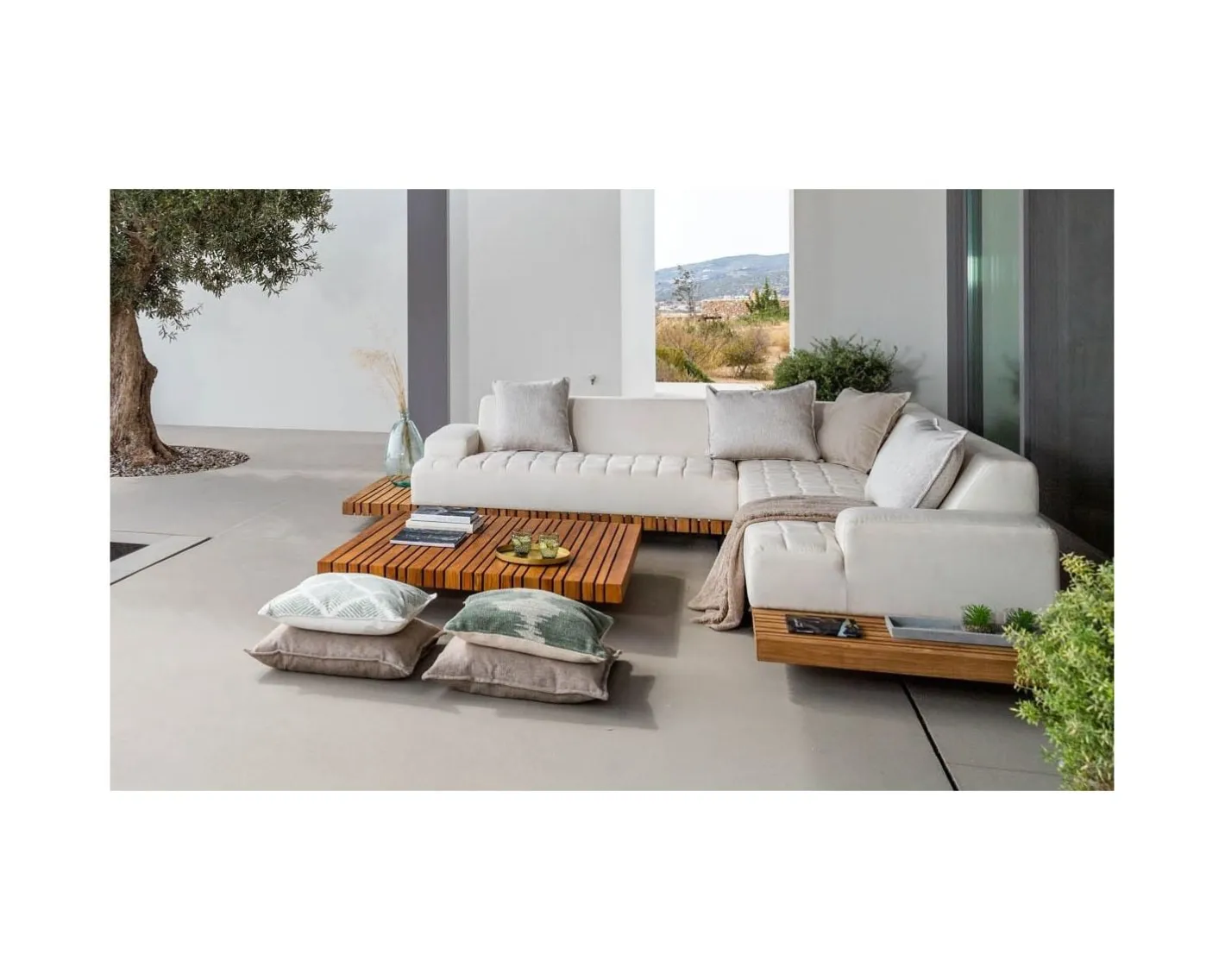 Canapé d'extérieur avec retour gauche tissu Sunbrella écru " Lombok" Canapé De Jardin
