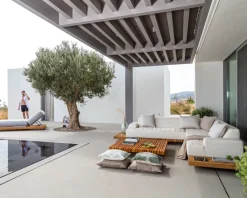 Canapé d'extérieur avec retour gauche tissu Sunbrella écru