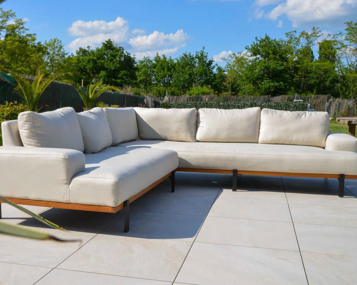 New Canapé d'extérieur haut de gamme tissu Sunbrella et teck "Maluku Island" Canapé De Jardin