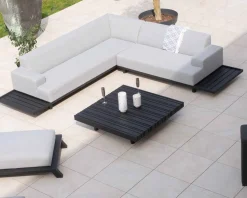 Canapé d'extérieur retour droit gris clair sans surpiqure structure aluminium noire "Sumbawa" Canapé De Jardin