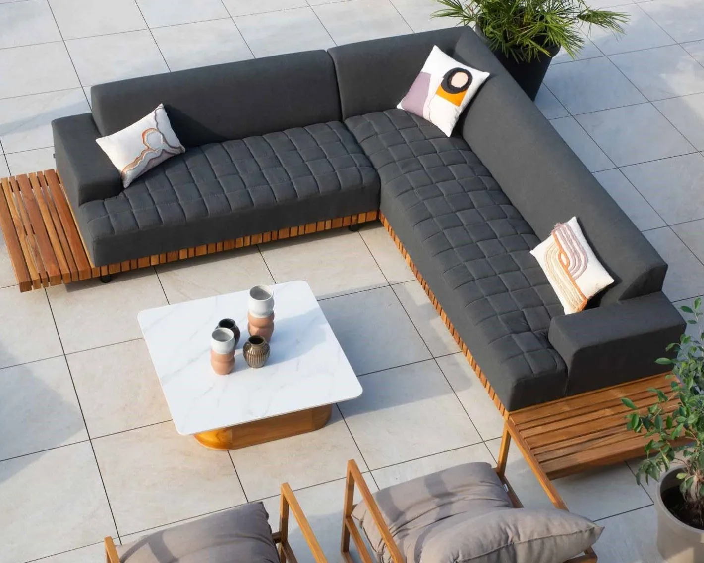 Online Canapé d'extérieur retour gauche matelassé gris foncé et teck "Lombok" Canapé De Jardin