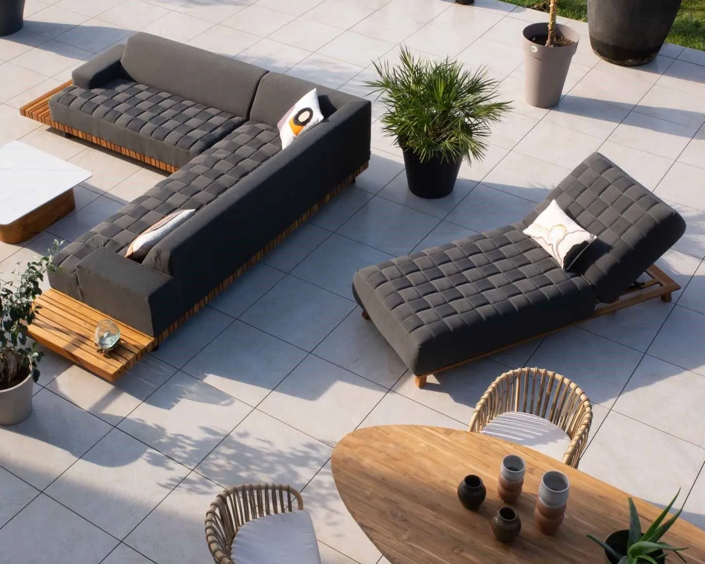 Online Canapé d'extérieur retour gauche matelassé gris foncé et teck "Lombok" Canapé De Jardin