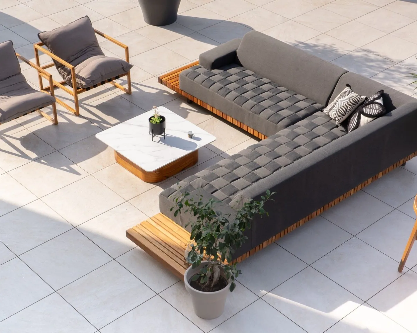Online Canapé d'extérieur retour gauche matelassé gris foncé et teck "Lombok" Canapé De Jardin
