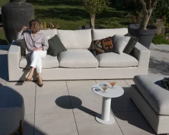 New Canapé d'extérieur ultra confort avec ottoman en tissu écru chiné