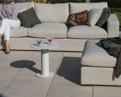 New Canapé d'extérieur ultra confort avec ottoman en tissu écru chiné