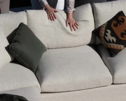 New Canapé d'extérieur ultra confort avec ottoman en tissu écru chiné