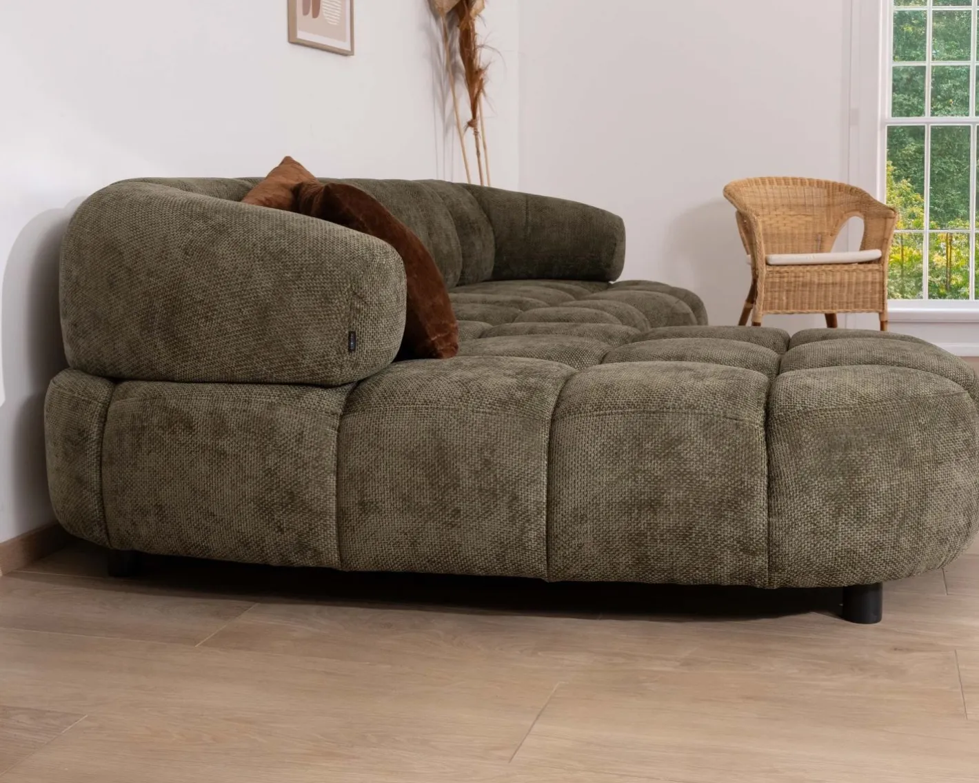 Online Canapé en tissu vert avec extension électrique et méridienne retour gauche "Syltan" Canapé D'Angle