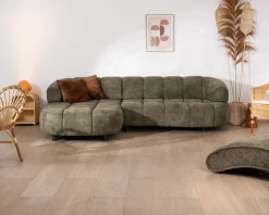 Online Canapé en tissu vert avec extension électrique et méridienne retour gauche