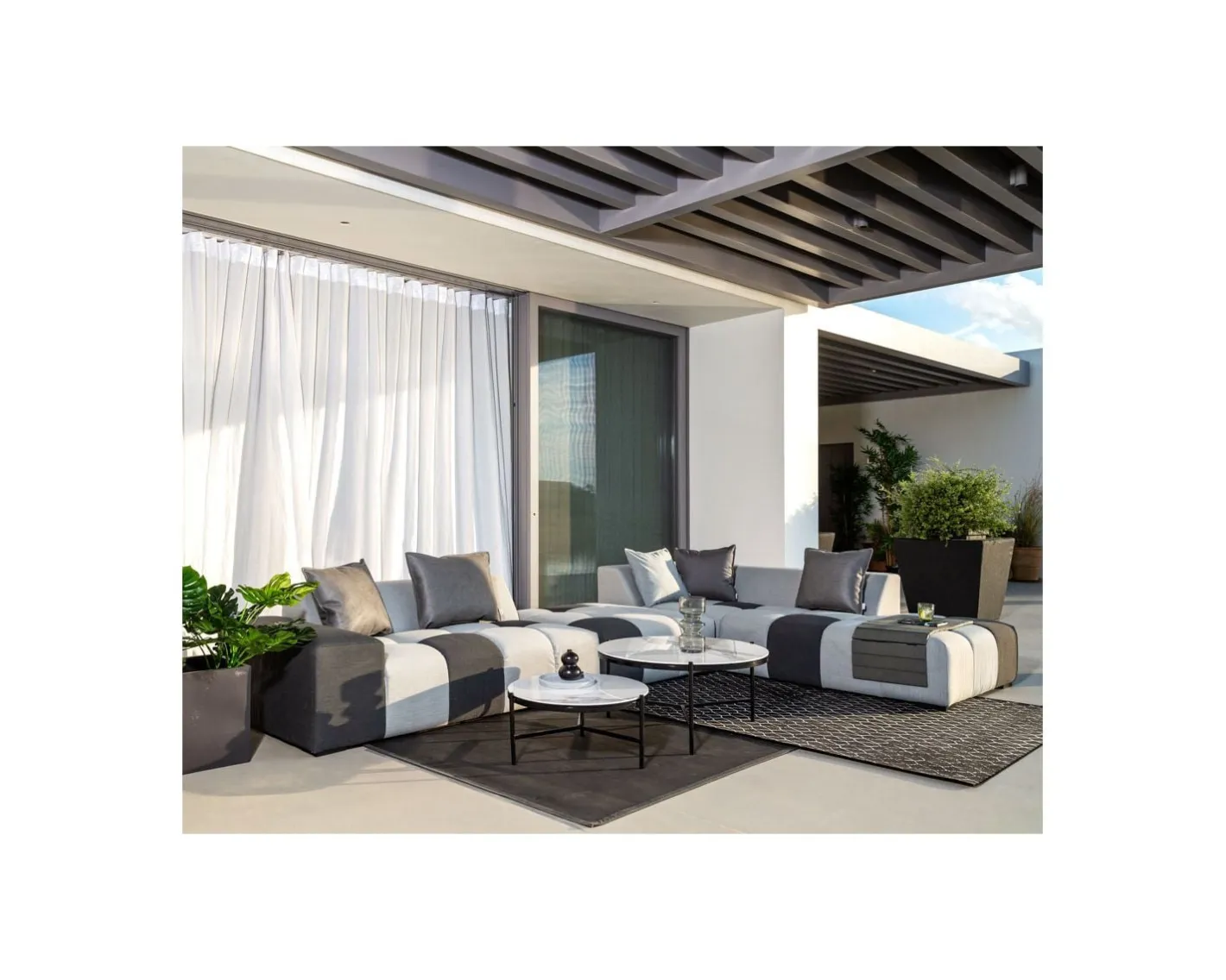 New Canapé extérieur avec angle gauche bi-teinte gris en tissu Sunbrella "Lazy Beach" Canapé De Jardin