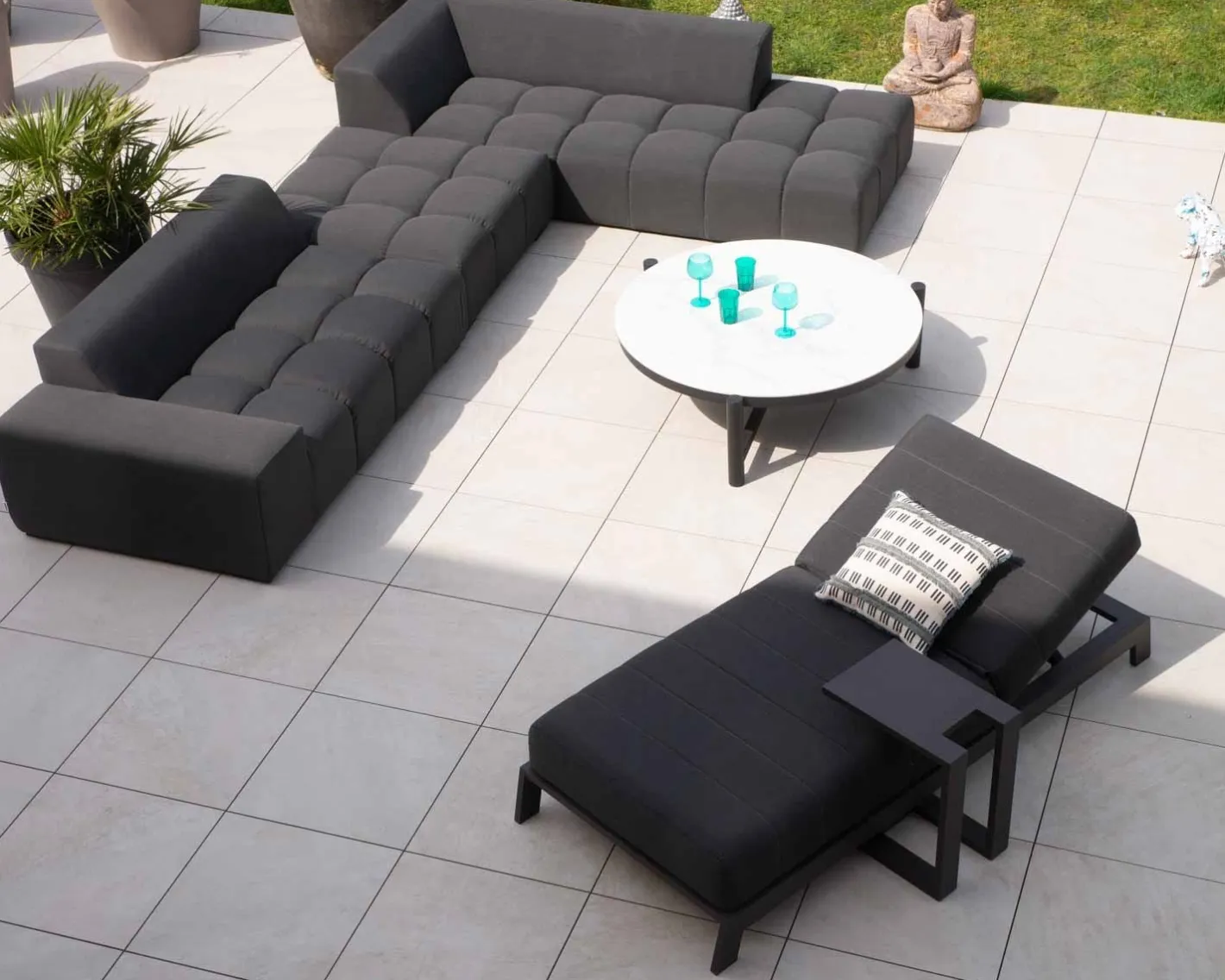 New Canapé extérieur design retour gauche gris foncé "Lazy Beach" Canapé De Jardin
