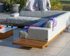 Canapé haut de gamme avec retour droit tissu Sunbrella gris clair "Lombok" Canapé De Jardin