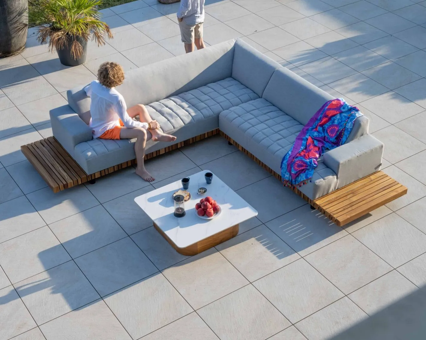 Canapé haut de gamme avec retour droit tissu Sunbrella gris clair "Lombok" Canapé De Jardin