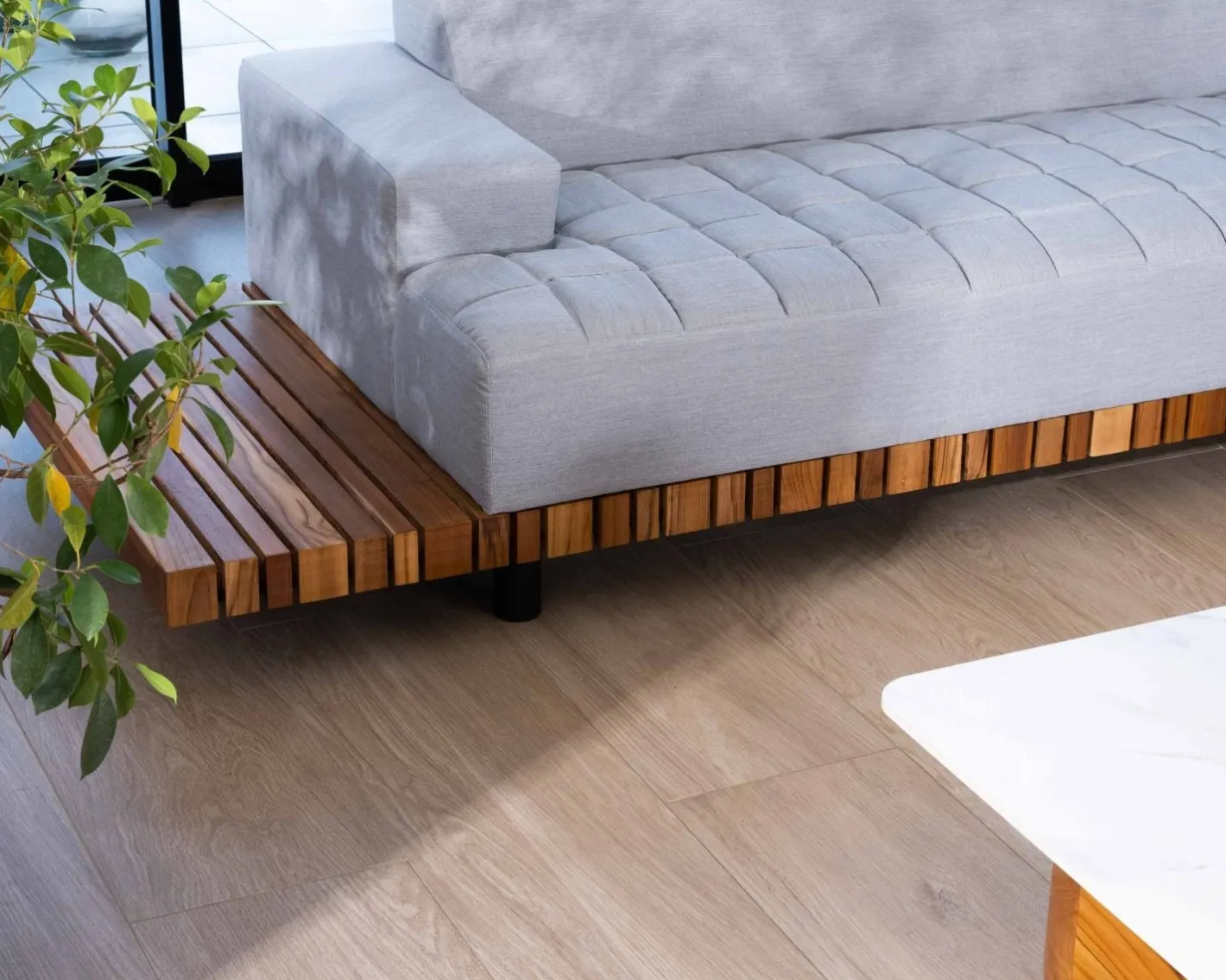 Canapé haut de gamme avec retour droit tissu Sunbrella gris clair "Lombok" Canapé De Jardin