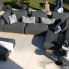 Best Canapé modulaire d'extérieur en teck et tissu anthracite "Armando" en angle avec ottoman Canapé De Jardin