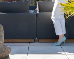 Best Canapé modulaire d'extérieur en teck et tissu anthracite