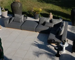 Outlet Canapé modulaire d'extérieur en teck et tissu gris chiné