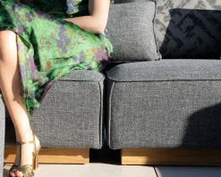 Outlet Canapé modulaire d'extérieur en teck et tissu gris chiné