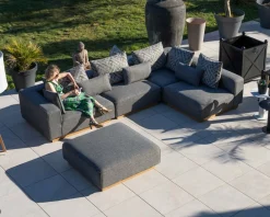 Outlet Canapé modulaire d'extérieur en teck et tissu gris chiné