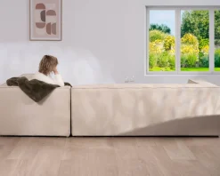 Canapé modulaire en angle en tissu bouclette beige "Alcazar" Canapé D'Angle|Canapé Modulable
