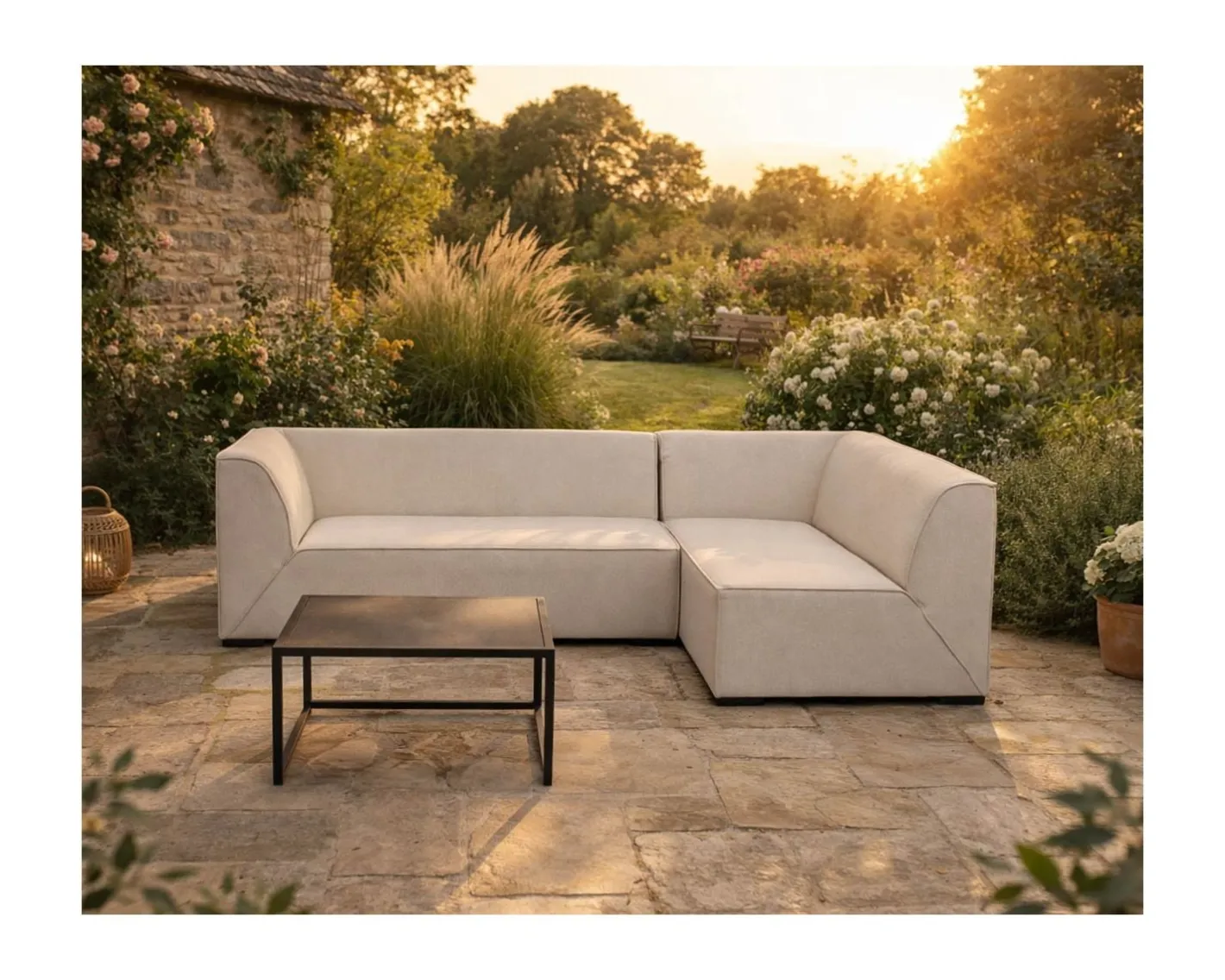 Discount Canapé outdoor en 2 modules "Sunset Bay" tissu spécial extérieur crème Canapé De Jardin